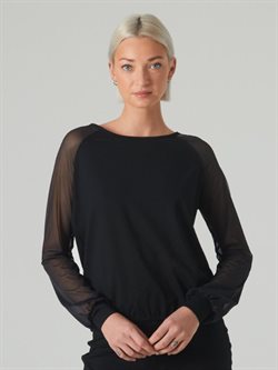 Sort dansebluse med chiffon ærmer